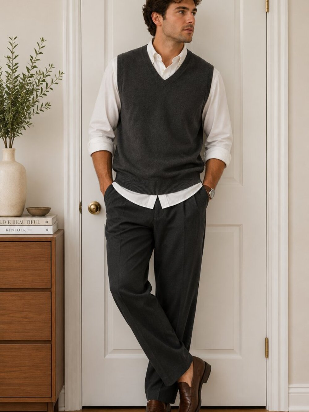 Croft & Barrow Mens XL Charcoal Gray Cotton Sweater Vest V Neck Preppy ✨